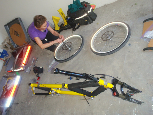 Terry is torqing down the brake rotors.